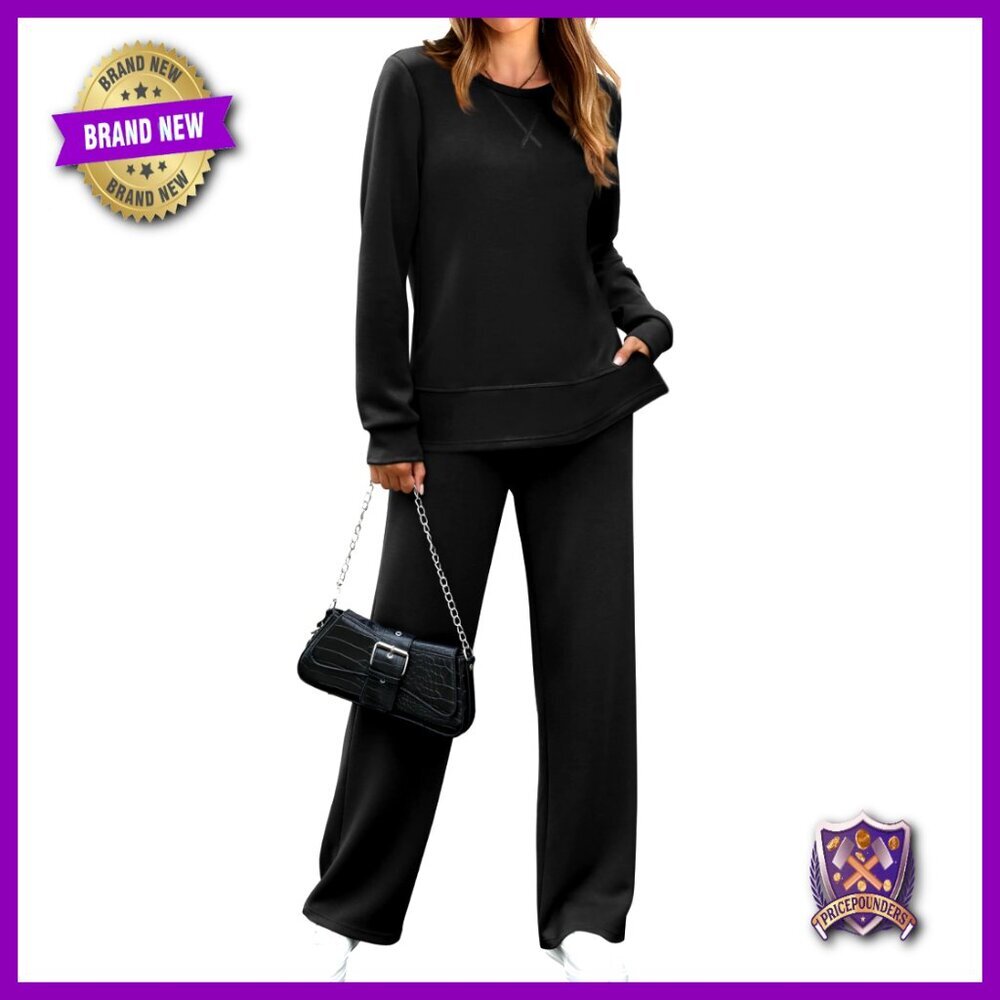Oversized Lounge Set Wide Leg Tracksuit Comfy Sweatsuit Side Slit Travel Outfit